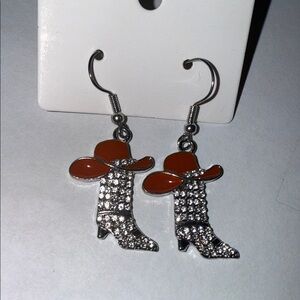 Cowboy Boot Earrings with Orange and Silver Accents